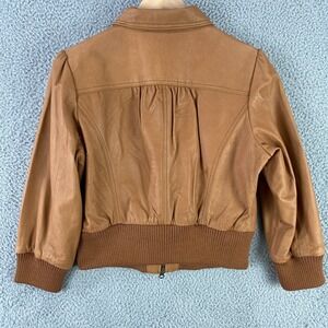 Boston Proper Leather Jacket Women's 10 Brown Full Zip Lined Motorcycle Biking